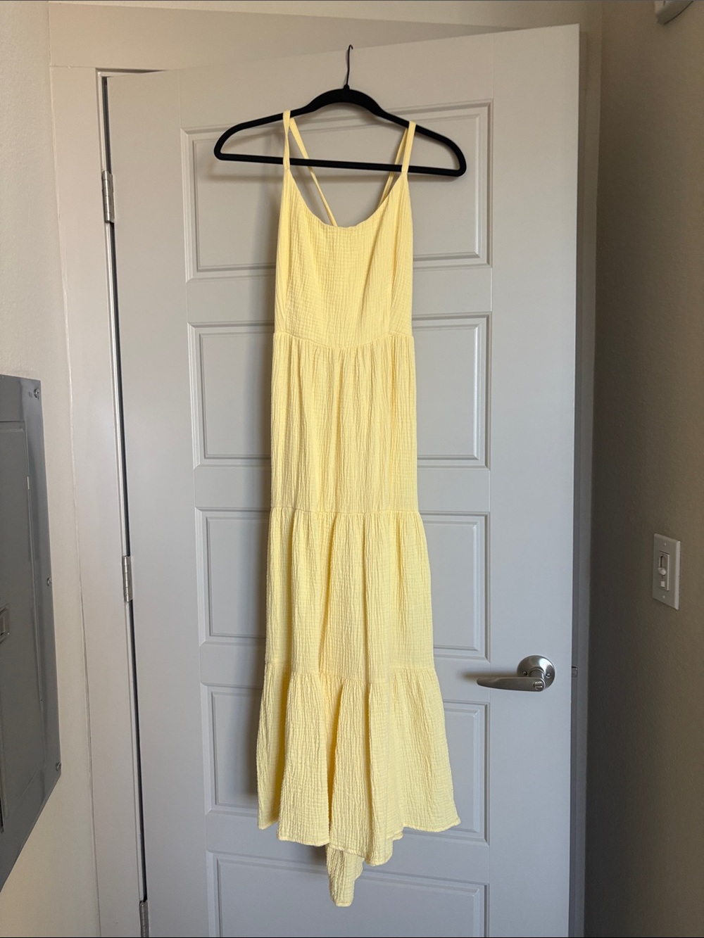Dry Goods Pale Yellow Tiered Spaghetti-Strap Maxi Dress